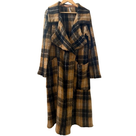 Free People Jackets & Blazers - Free People Fine Line Plaid Wool Blend Duster Coat L